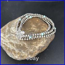 Native Navajo Sterling Silver Blue Turquoise 3 Strands Bracelet 13588