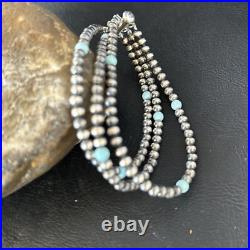 Native Navajo Sterling Silver Blue Turquoise 3 Strands Bracelet 13588