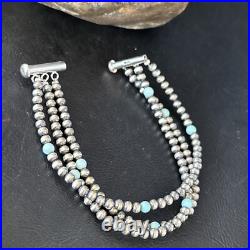 Native Navajo Sterling Silver Blue Turquoise 3 Strands Bracelet 13588