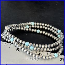 Native Navajo Sterling Silver Blue Turquoise 3 Strands Bracelet 13588