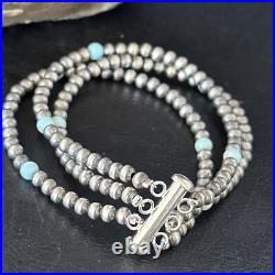 Native Navajo Sterling Silver Blue Turquoise 3 Strands Bracelet 13588