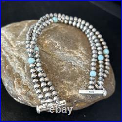 Native Navajo Sterling Silver Blue Turquoise 3 Strands Bracelet 13588