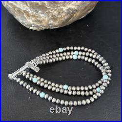 Native Navajo Sterling Silver Blue Turquoise 3 Strands Bracelet 13588