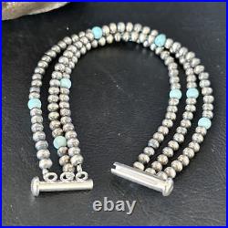 Native Navajo Sterling Silver Blue Turquoise 3 Strands Bracelet 13588