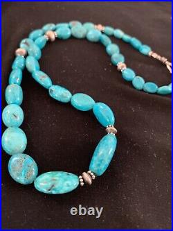 Native Navajo Sterling Silver Graduated Blue Turquoise Necklace 2719