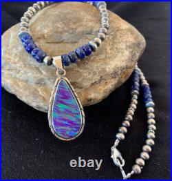 Native Navajo Sterling Silver Purple Gilson Opal Lapis Necklace Pendant 00591