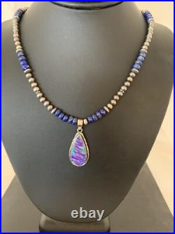 Native Navajo Sterling Silver Purple Gilson Opal Lapis Necklace Pendant 00591