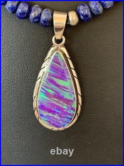 Native Navajo Sterling Silver Purple Gilson Opal Lapis Necklace Pendant 00591