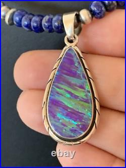 Native Navajo Sterling Silver Purple Gilson Opal Lapis Necklace Pendant 00591