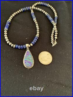 Native Navajo Sterling Silver Purple Gilson Opal Lapis Necklace Pendant 00591