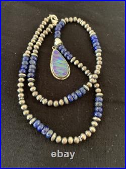 Native Navajo Sterling Silver Purple Gilson Opal Lapis Necklace Pendant 00591
