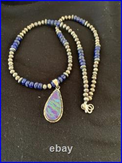 Native Navajo Sterling Silver Purple Gilson Opal Lapis Necklace Pendant 00591