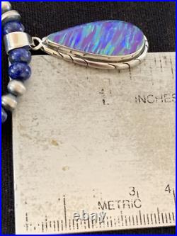 Native Navajo Sterling Silver Purple Gilson Opal Lapis Necklace Pendant 00591