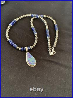 Native Navajo Sterling Silver Purple Gilson Opal Lapis Necklace Pendant 00591