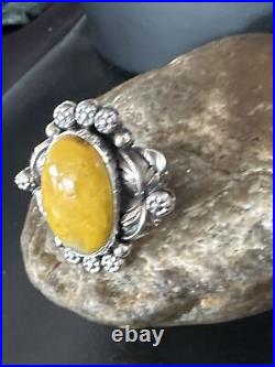 Native Navajo Sterling Silver Yellow Bumble Bee Jasper Ring Sz 10 14949