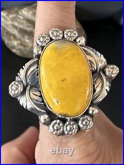 Native Navajo Sterling Silver Yellow Bumble Bee Jasper Ring Sz 10 14949