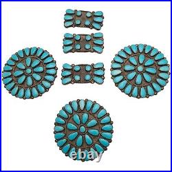 Native Navajo Zuni Cluster sleeping beauty Turquoise Sterling Silver Conchos