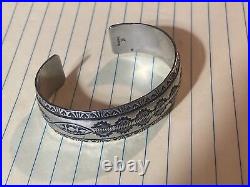 Native Old Pawn Navajo Sterling Silver Stamped K Cuff Bracelet 26 Grams 925