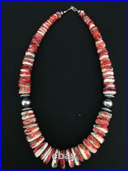 Native Spiny Oyster Graduated Navajo Sterling Silver Necklace 21 04719