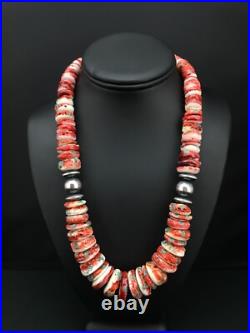 Native Spiny Oyster Graduated Navajo Sterling Silver Necklace 21 04719