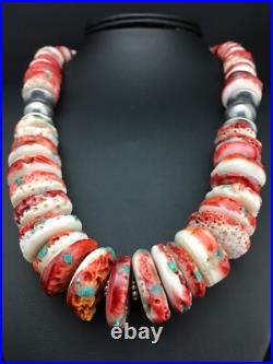 Native Spiny Oyster Graduated Navajo Sterling Silver Necklace 21 04719