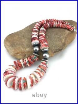 Native Spiny Oyster Graduated Navajo Sterling Silver Necklace 21 04719