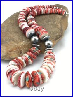 Native Spiny Oyster Graduated Navajo Sterling Silver Necklace 21 04719