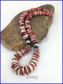 Native Spiny Oyster Graduated Navajo Sterling Silver Necklace 21 04719