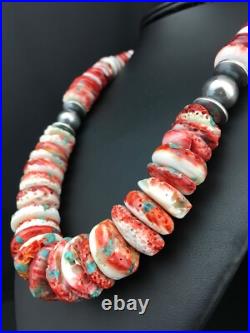Native Spiny Oyster Graduated Navajo Sterling Silver Necklace 21 04719