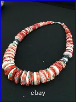 Native Spiny Oyster Graduated Navajo Sterling Silver Necklace 21 04719