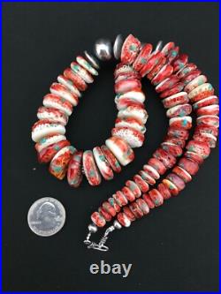 Native Spiny Oyster Graduated Navajo Sterling Silver Necklace 21 04719
