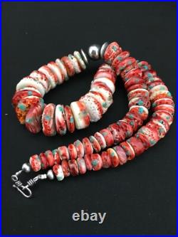 Native Spiny Oyster Graduated Navajo Sterling Silver Necklace 21 04719