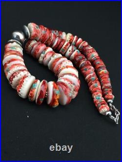 Native Spiny Oyster Graduated Navajo Sterling Silver Necklace 21 04719