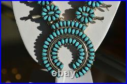 Native Turquoise Sterling Silver Squash Blossom Necklace Stunning Color 925