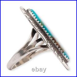 Native Will Denetdale Navajo Sterling Silver Turquoise Stamped & Rope Ring 7