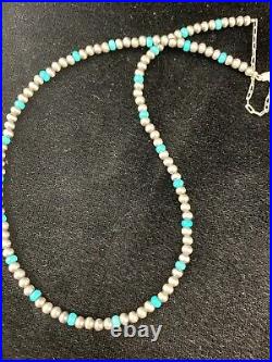 Native er Navajo Pearls 4mm Sterling Silver Blue Turquoise Bead Necklace 21