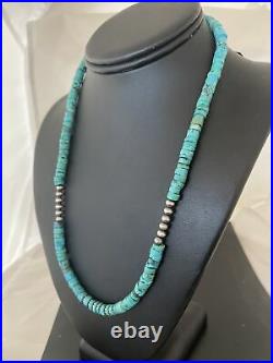 Natural Blue Turquoise Heishi Sterling Silver Necklace Navajo Pearls 7mm 1200