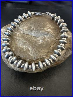 Navajo 8mm Flat 4mm Round Beads 6Sterling Silver Bracelet B2