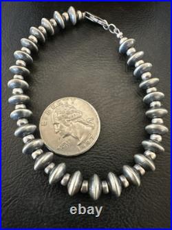 Navajo 8mm Flat 4mm Round Beads 6Sterling Silver Bracelet B2