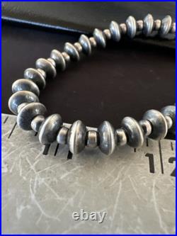 Navajo 8mm Flat 4mm Round Beads 6Sterling Silver Bracelet B2