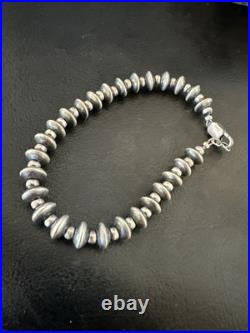 Navajo 8mm Flat 4mm Round Beads 6Sterling Silver Bracelet B2