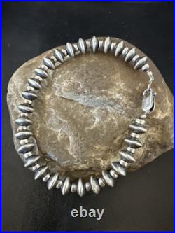Navajo 8mm Flat 4mm Round Beads 6Sterling Silver Bracelet B2