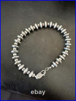 Navajo 8mm Flat 4mm Round Beads 6Sterling Silver Bracelet B2