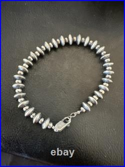 Navajo 8mm Flat 4mm Round Beads 6Sterling Silver Bracelet B2