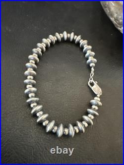 Navajo 8mm Flat 4mm Round Beads 6Sterling Silver Bracelet B2