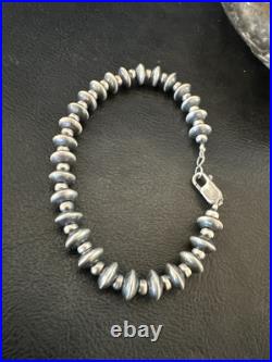 Navajo 8mm Flat 4mm Round Beads 6Sterling Silver Bracelet B2