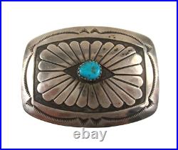 Navajo. 925 Sterling Silver Turquoise Belt Buckle Vintage Old Pawn Native 2x1.5