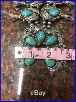 Navajo 925 Sterling Silver Turquoise Squash Blossom Necklace Signed TM