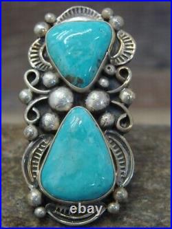 Navajo Adjustable Sterling Silver Turquoise Ring Size 10.5 to 11.5 Albert C