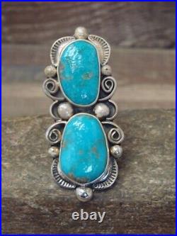 Navajo Adjustable Sterling Silver Turquoise Ring Size 11 to 12 Albert Cleve